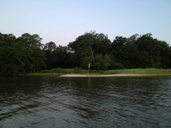 American Flag along the river bank beach! 